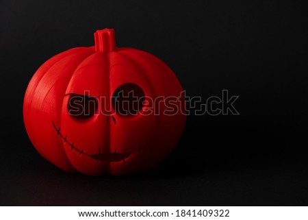 Orange Halloween Pumpkin printed in 3D print with face. Space for text 