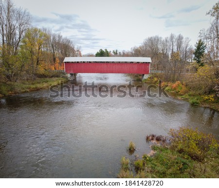 View on  the Rivieres covered bridge.  One of the oldest covered bridge in Quebec and Canada . Picture is made in autumn 