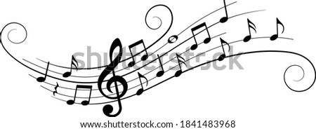 Music notes, with curves and swirls, isolated vector illustration.