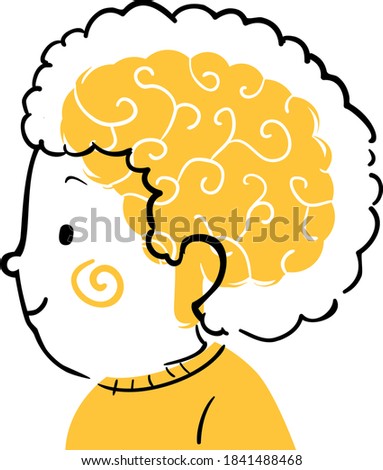 Illustration of a Kid Boy in Profile and Showing His Brain
