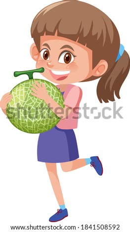 Children cartoon character holding fruit or vegetable isolated on white background illustration