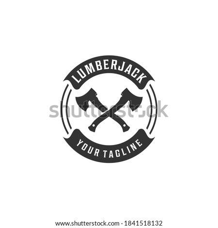 logo for woodcutter with sharp ax illustration