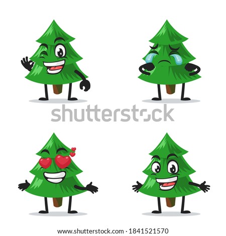 vector illustration of spruce tree mascot or character collection set with expression theme