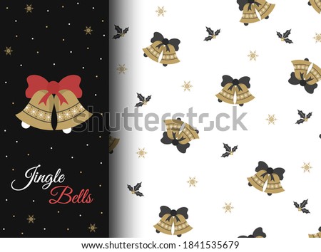 Winter seamless pattern with gold bells. Wintertime vector illustration. Christmas design for cards, backgrounds, fabric, wrapping paper, textile and postcard.