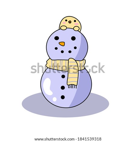 Cute chick with big snowman