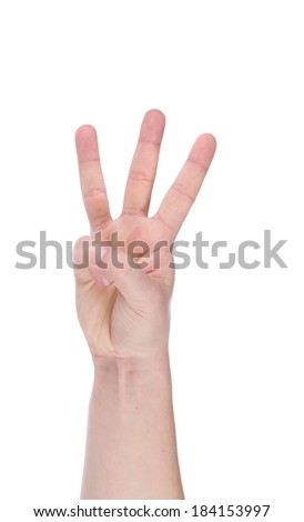 Three fingers. Man's hand. Isolated on a white background.