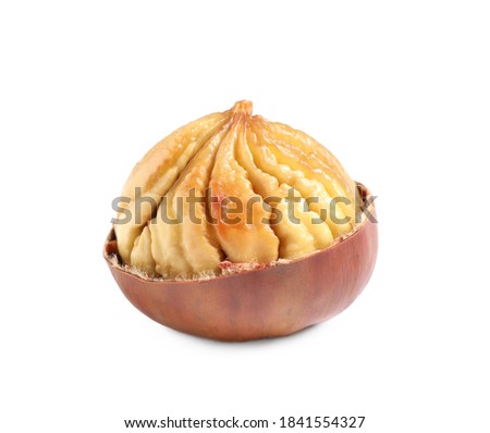 Delicious sweet roasted edible chestnut isolated on white Royalty-Free Stock Photo #1841554327