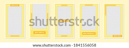 Set of rectangle editable minimal layout social media stories template yellow color for personal or business. Use this layout for web, banner, poster, shop, discount, sale, promotional product.
