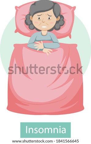 Cartoon character with insomnia symptoms illustration