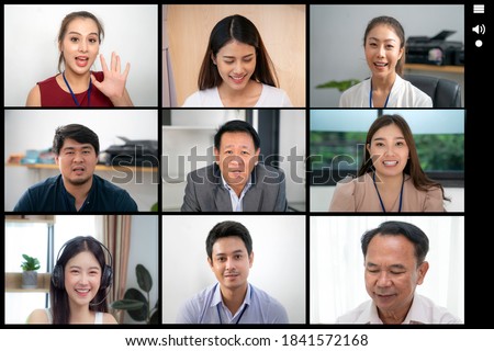 Group Corporate Video Conference Computer Monitor Screen with asian people meeting by internet 

 Royalty-Free Stock Photo #1841572168