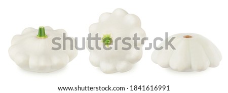 Set of fresh whole white summer squash isolated on a white background. Clip art image for package design.