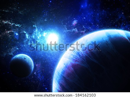Blue Planet and Moon Over a glowing Star - Elements of this image 