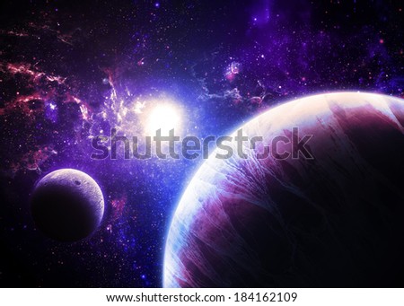 Purple Planet and Moon Over a glowing Star - Elements of this image 