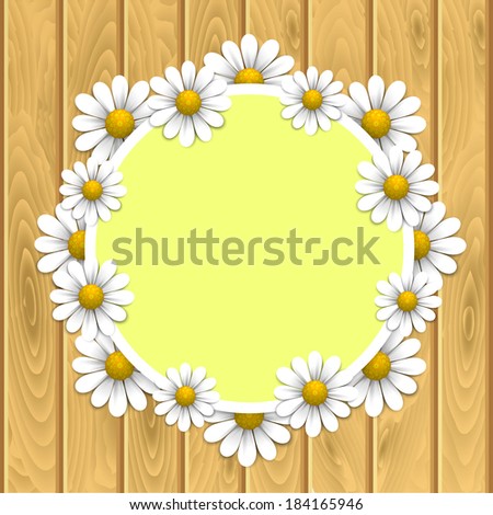 Floral background with daisy on the wooden texture, vector illustration