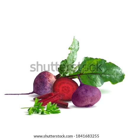 Red beet low poly. Fresh, nutritious, tasty table beet. Elements for label design. Vector illustration. Red beets in triangulation technique. Royalty-Free Stock Photo #1841683255