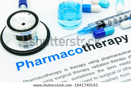 Stethoscope, syringe, medicine.  Pharmacotherapy for diseases such as cancer, infectious diseases, orphan diseases. Royalty-Free Stock Photo #1841740543