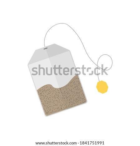 Tea bag on spiral string with blank tag isolated on white background.Vector illustration. Eps 10