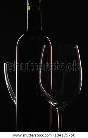 wine, glass, bottle, black background