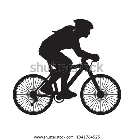 A silhouette of a female biker with helmet. Isolated vector artwork against white background.