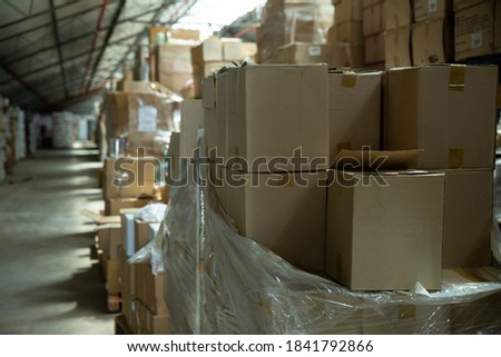 Cardboard boxes in production area. High quality photo