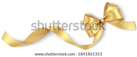 Decorative golden bow with long ribbon isolated on white background. Holiday decoration. Vector illustration. Royalty-Free Stock Photo #1841861353