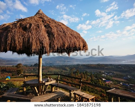 The thatched roof gazebo in the valley