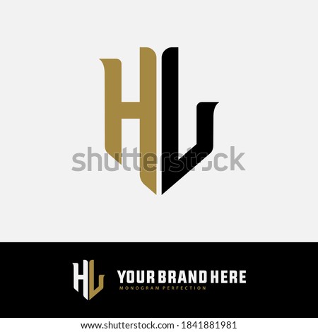 Monogram logo letter H, L, HL or LH modern, simple, sporty, black and gold color on white background