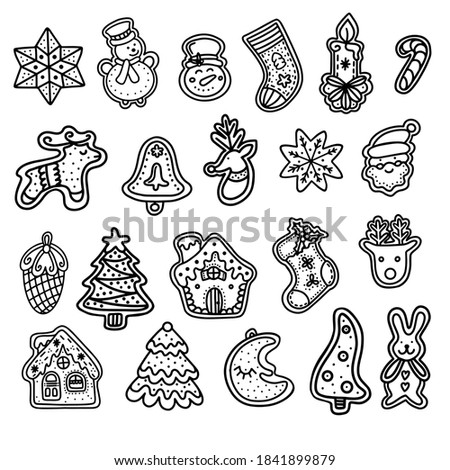 Collection of Christmas gingerbread. christmas cookie. Hand drawn vector illustration in Doodle style