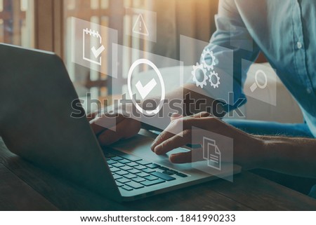 Standard quality control certification assurance concept, checkbox icon of guarantee  Royalty-Free Stock Photo #1841990233