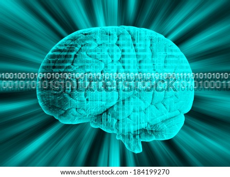 Human brain with binary code  