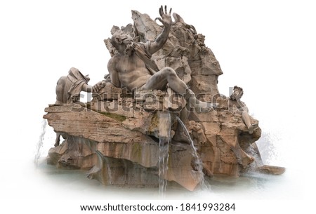 The fountain of the Four Rivers by Bernini in Piazza Navona isolated on a white background. Element for advertisement, poster and more. Royalty-Free Stock Photo #1841993284
