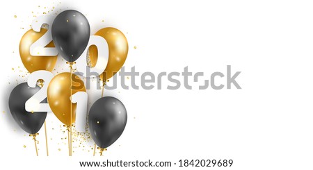 Vector Illustration 2021 HAPPY NEW YEAR with 3d realistic balloons and 2021 numbers. Typography print poster, holiday decoration background, seasonal flyer, invitation, greeting merry christmas card