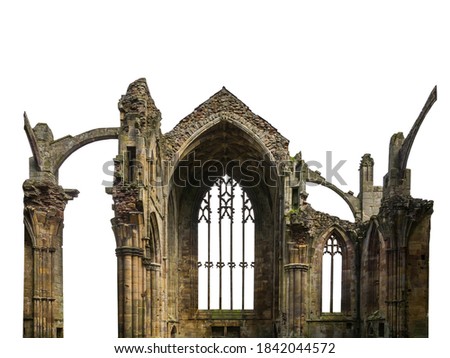 Ruins of a gothic church isolated on white background Royalty-Free Stock Photo #1842044572