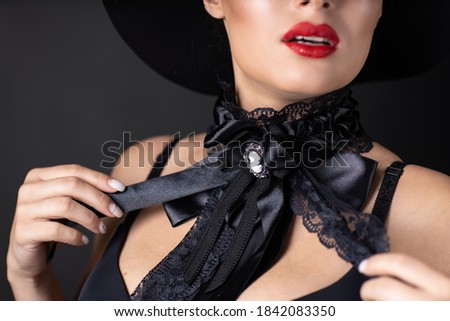 Woman Beauty in Hat, Elegant Fashion Model Retro Style Portrait on Black