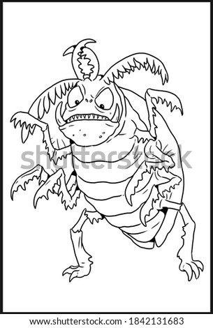 Giant cockroach drawing.  Halloween monster coloring template. 