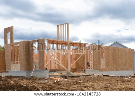 construction of new house wall frame plywood 2x4 building