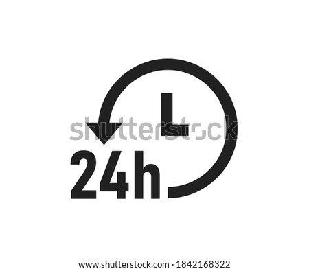 24 hour service logo. 24h delivery icon. Always open symbol. Support online in vector flat style. Royalty-Free Stock Photo #1842168322