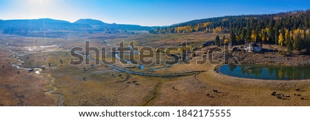 Aerial sunny view of the beautiful fall color around Dixie National Forest at Utah