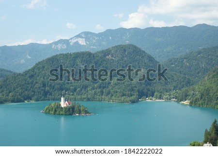 Amazing lake Bled with the island and church in Slovenia