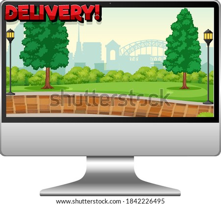 Computer with delivery logo illustration
