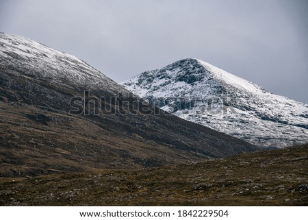 Mountain with snow photographed in Scotland, in Europe. Picture made in 2019.