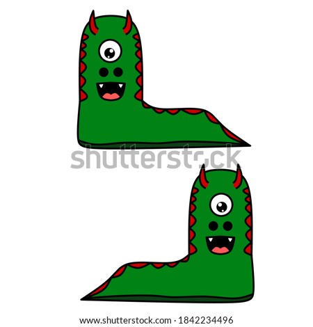 Cute green caterpillar monster asset with left and right moves for game creation and animation needs