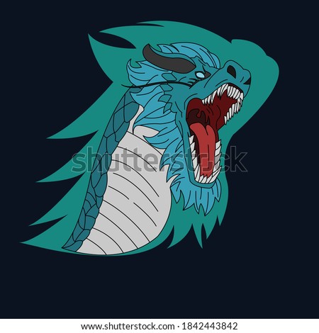 Logo Dragon Vector Roar Illustration Icon. Animal legend from chinese. Flat Cartoon Style