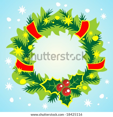 Ornate christmas wreath on a blue background. Christmas illustration.
