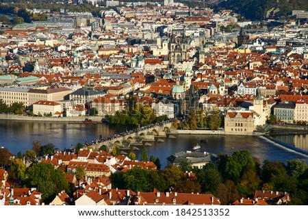 Aerial View of Charles Bridge and Old Town in Prague