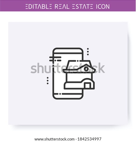 Real estate app line icon. Remote home search. Real estate agency in internet, Housing business concept. Lease home and housing amenities. Isolated vector illustration. Editable stroke