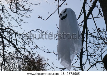 Hanging tree ghost for halloween autumn decoration.
