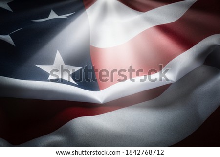 American flag in the sunlight close-up
