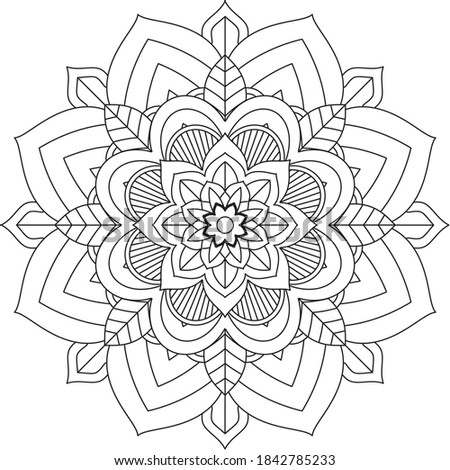 Simple Mandala coloring book design for beginners, seniors and children. Basic Mehndi flower pattern for Henna drawing and tattoo. Decoration in ethnic oriental, Indian style.