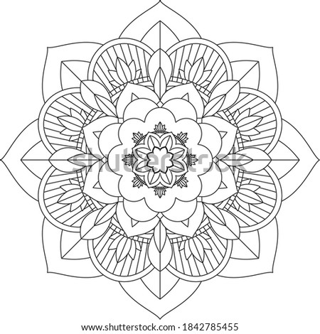 Simple Mandala coloring book design for beginners, seniors and children. Basic Mehndi flower pattern for Henna drawing and tattoo. Decoration in ethnic oriental, Indian style.